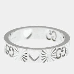 Pre Owned Gucci Icon Heart Ring White Gold 18K Fashion No Stone Band Ring Silver US 6