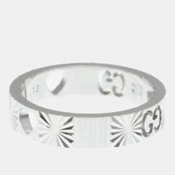 Pre Owned Gucci Icon Heart Ring White Gold 18K Fashion No Stone Band Ring Silver US 6