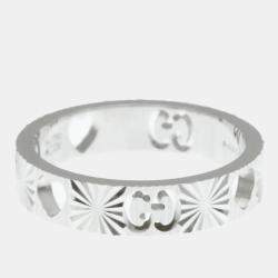 Pre Owned Gucci Icon Heart Ring White Gold 18K Fashion No Stone Band Ring Silver US 6