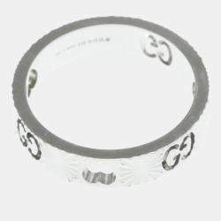 Pre Owned Gucci Icon Heart Ring White Gold 18K Fashion No Stone Band Ring Silver US 6