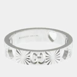 Pre Owned Gucci Icon Heart Ring White Gold 18K Fashion No Stone Band Ring Silver US 6