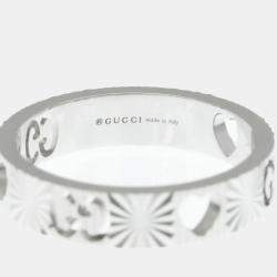 Pre Owned Gucci Icon Heart Ring White Gold 18K Fashion No Stone Band Ring Silver US 6
