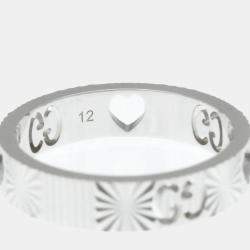 Pre Owned Gucci Icon Heart Ring White Gold 18K Fashion No Stone Band Ring Silver US 6
