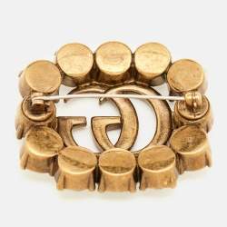 Pre Owned بروش غوتشي GG مارمونت مزين بالكريستال بلون ذهبي