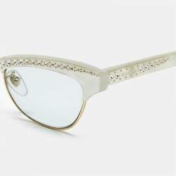Pre Owned Gucci Pearl White GG0153S Crystal Embellished Cat Eye Sunglasses