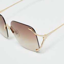 Pre Owned نظارة شمسية غوتشي GG0646S بيج/ذهبي متدرج بدون إطار كبيرة الحجم