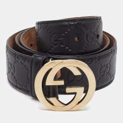 Pre Owned Gucci Interlocking GG 85 CM Buckle Belt Black Guccissima Leather