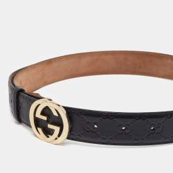 Pre Owned Gucci Interlocking GG 85 CM Buckle Belt Black Guccissima Leather