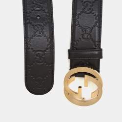 Pre Owned Gucci Interlocking GG 85 CM Buckle Belt Black Guccissima Leather