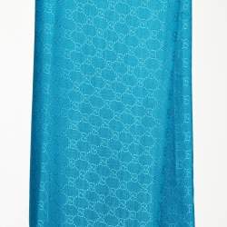 مملوكة مسبقًا Gucci Blue GG Jacquard Wool Blend Scarf 