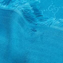 مملوكة مسبقًا Gucci Blue GG Jacquard Wool Blend Scarf 