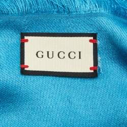 مملوكة مسبقًا Gucci Blue GG Jacquard Wool Blend Scarf 