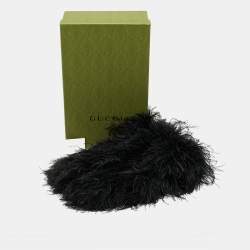 Pre Owned Gucci Black Slip On Feather Arm Warmers S/Size 7