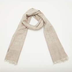Pre Owned Gucci Beige/Brown GG Jacquard Wool Fringed Scarf