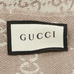 Pre Owned Gucci Brown GG Jacquard Wool Fringed Scarf