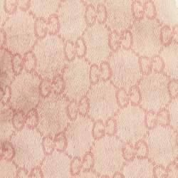 Pre Owned Gucci Peach GG Jacquard Wool Blend Fringed Scarf 
