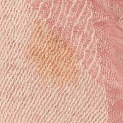 Pre Owned Gucci Peach GG Jacquard Wool Blend Fringed Scarf 