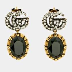 Pre Owned Gucci GG Marmont Crystals Gold Tone Earrings