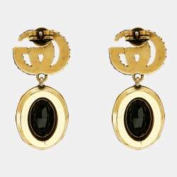 Pre Owned Gucci GG Marmont Crystals Gold Tone Earrings