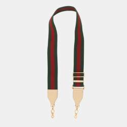 Pre Owned Gucci Web Green Fabric and Leather Shoulder Bag Strap