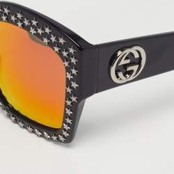 مملوكة مسبقًا نظارة شمسية غوتشي GG3870/S باترفلاي مزخرفة بنجوم مرآة سوداء/برتقالية