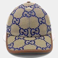Pre Owned Gucci Fabric Beige Navy Jumbo GG Cap