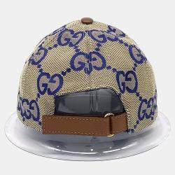 Pre Owned Gucci Fabric Beige Navy Jumbo GG Cap