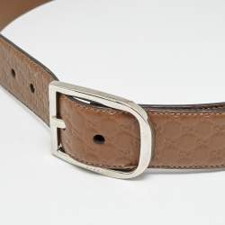 مملوكة مسبقًا حزام غوتشي جلد مايكروجوتشيسيما بني بإبزيم 85 سم