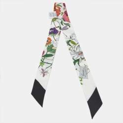 Pre Owned Gucci White Floral Print Silk Twill Bandeau Scarf