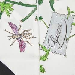 Pre Owned Gucci White Floral Print Silk Twill Bandeau Scarf