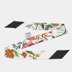 Pre Owned Gucci White Floral Print Silk Twill Bandeau Scarf