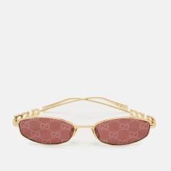 Pre Owned Gucci Burgundy/Gold Tone GG1802S Oval Sunglasses