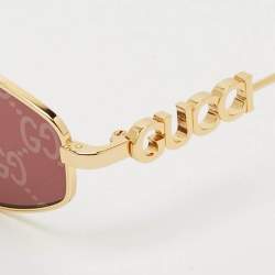 Pre Owned Gucci Burgundy/Gold Tone GG1802S Oval Sunglasses