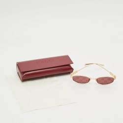 Pre Owned Gucci Burgundy/Gold Tone GG1802S Oval Sunglasses
