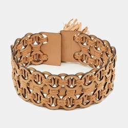 Pre Owned Gucci Beige Leather Braided Tassel Bamboo Waist Belt 80CM