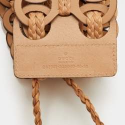 Pre Owned Gucci Beige Leather Braided Tassel Bamboo Waist Belt 80CM