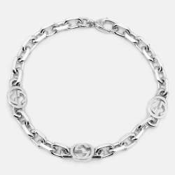 مملوكة مسبقًا Gucci Interlocking Bracelet G Logo Chain Sterling Silver Bracelet