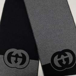 مملوكة مسبقًا Gucci CC Black/Grey Wool Scarf/Shawl