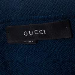 Pre Owned Gucci Navy Blue GG Patterned Jacquard Wool Stole