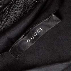Gucci Black Tassled Edge Silk Scarf