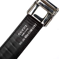 Pre Owned Gucci Dark Brown GG Fabric Logo Plaque Buckle Belt 90CM