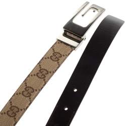 مملوكة مسبقًا Gucci Beige/Brown GG Canvas and Leather G Buckle Belt 80CM