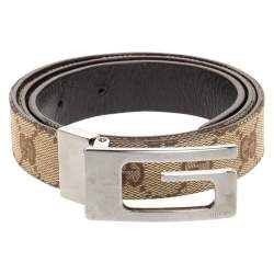 مملوكة مسبقًا Gucci Beige/Brown GG Canvas and Leather G Buckle Belt 80CM