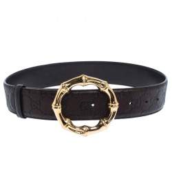 مملوكة مسبقًا Gucci Brown Guccissima Leather Bamboo Ring Belt 70CM