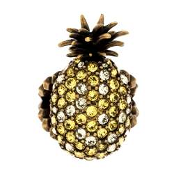 Pre Owned خاتم غوتشي لون ذهبي مرصع كريستال متعدد الألوان أيقونة أناناس مقاس 54