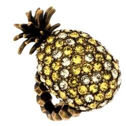 Pre Owned خاتم غوتشي لون ذهبي مرصع كريستال متعدد الألوان أيقونة أناناس مقاس 54