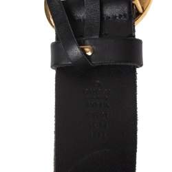 Pre Owned Gucci Black Leather GG Buckle Belt 85CM