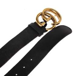 Pre Owned Gucci Black Leather GG Buckle Belt 85CM