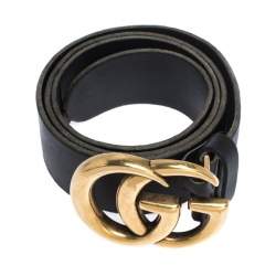 Pre Owned Gucci Black Leather GG Buckle Belt 85CM