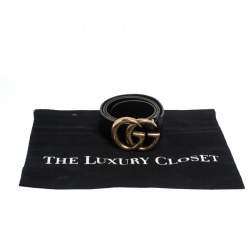 Pre Owned Gucci Black Leather GG Buckle Belt 85CM